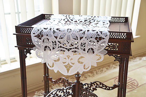 Oval Table Runner. Christina Butterflies Crystal. 16 x 54" White